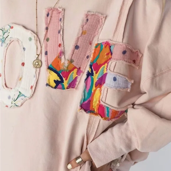 Easel Multicolor “LOVE” Patchwork Sweater - Picture 2 of 5